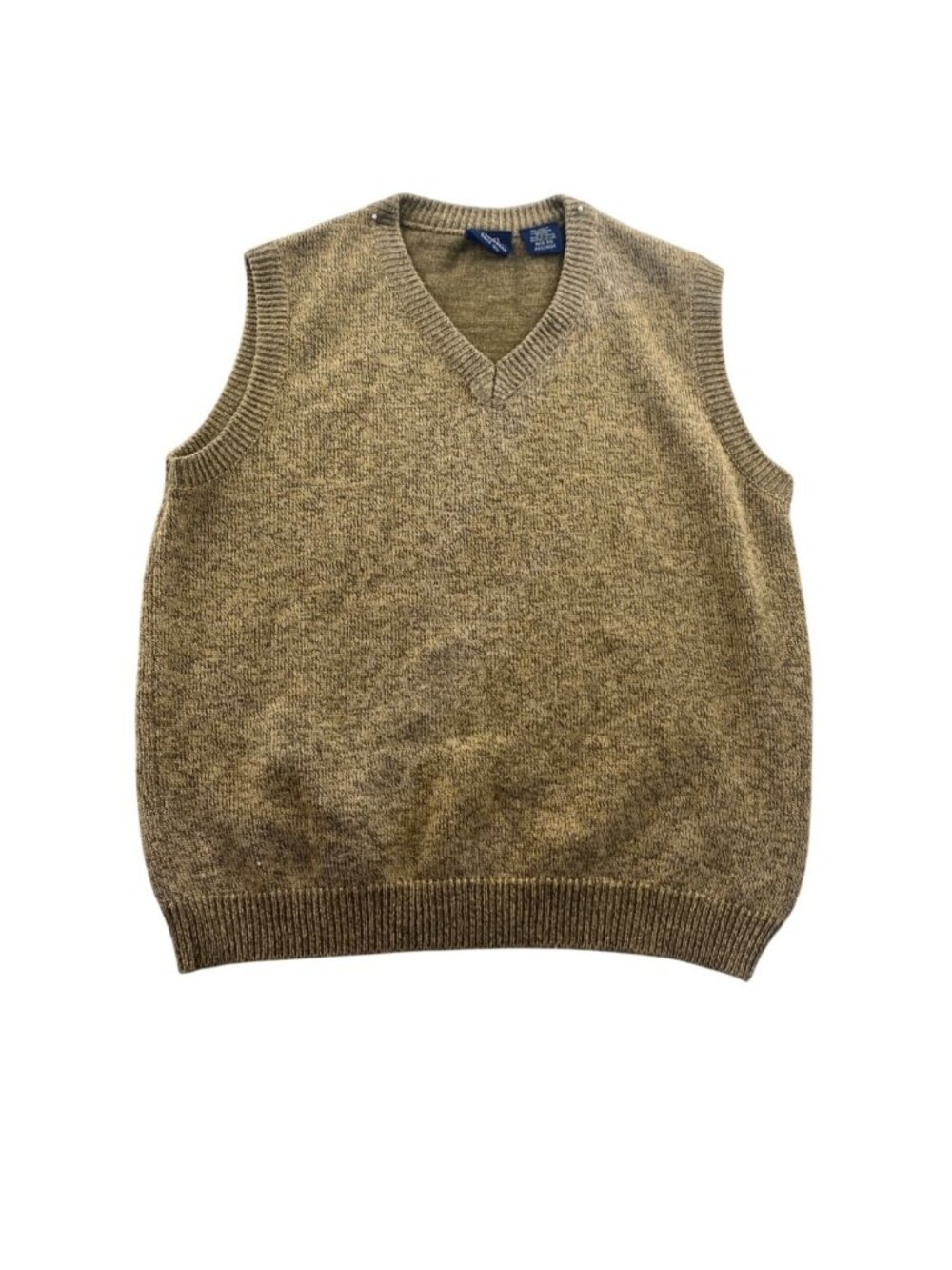 John Blair Mens Vest Sweater Medium Tan Knit V-Neck Fine Menswear Pullover